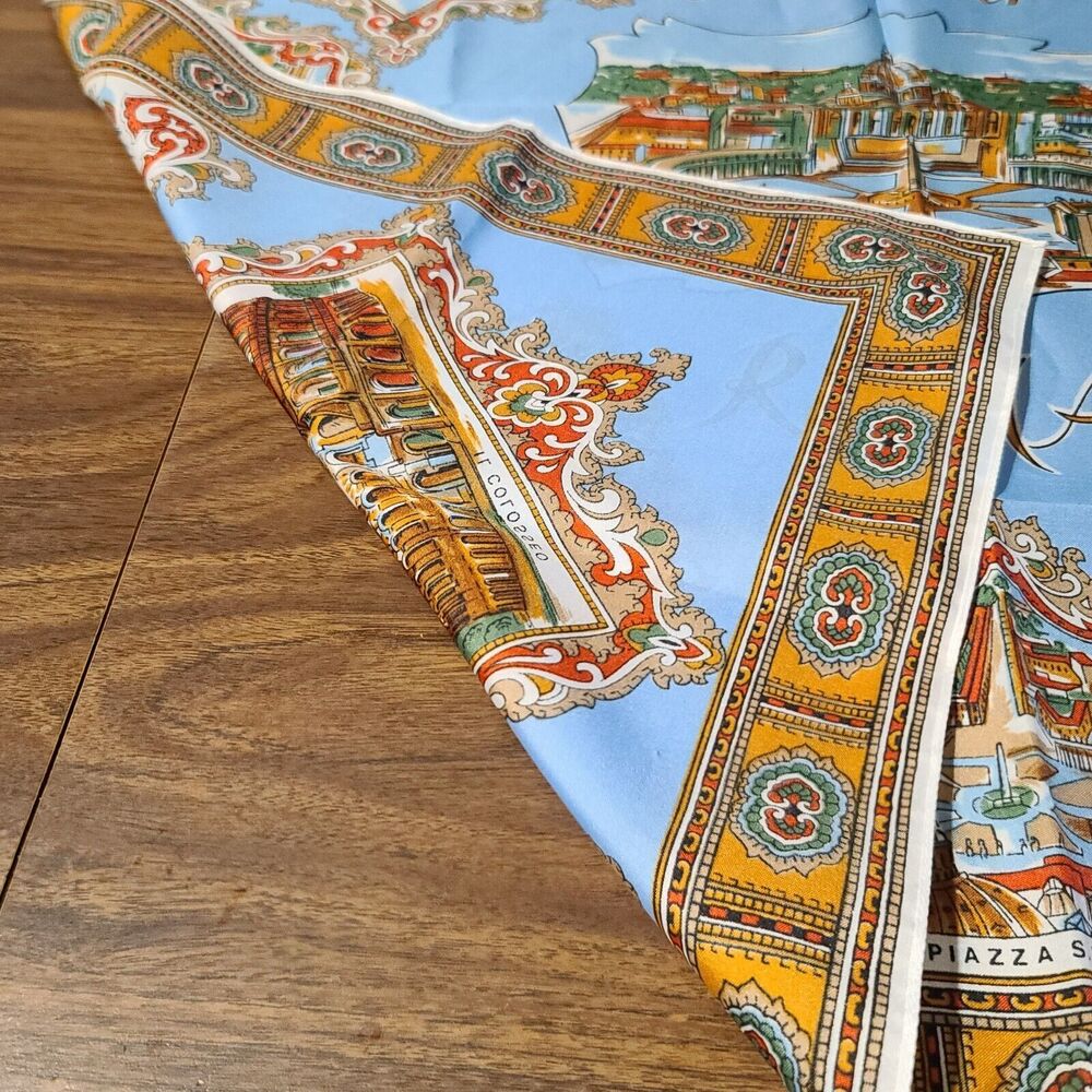 Italian Square Scarf Souvenir Rome Roma Landmarks Made In Italy Polyester - Picture 9 of 12